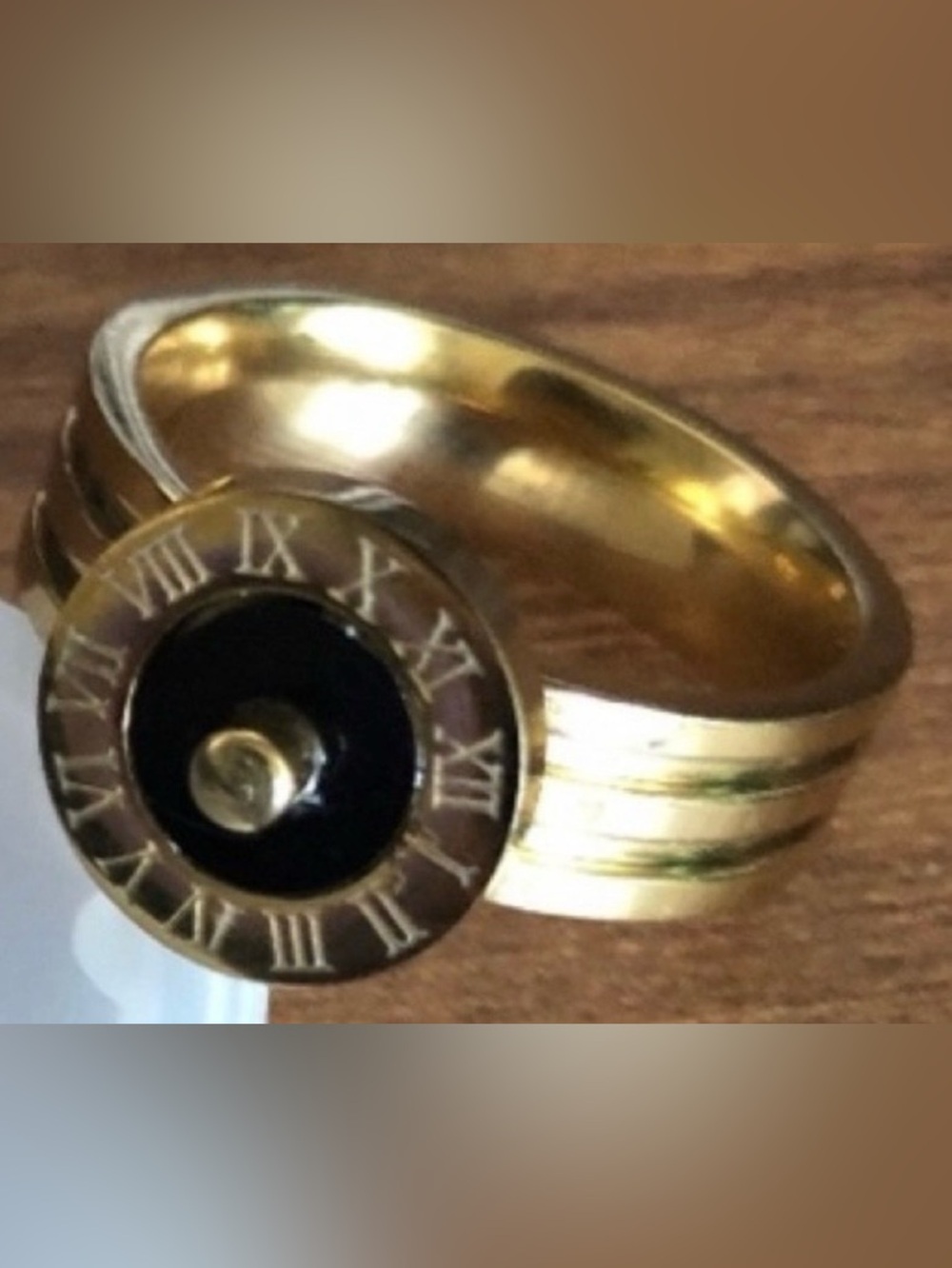 Gold Band with Black Roman Numerals Ring Size 7   NWOT